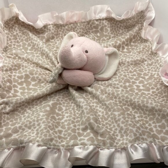 Carter’s Plush Pink Elephant Lovey Security Blanket Rattle Hearts - Picture 1 of 8